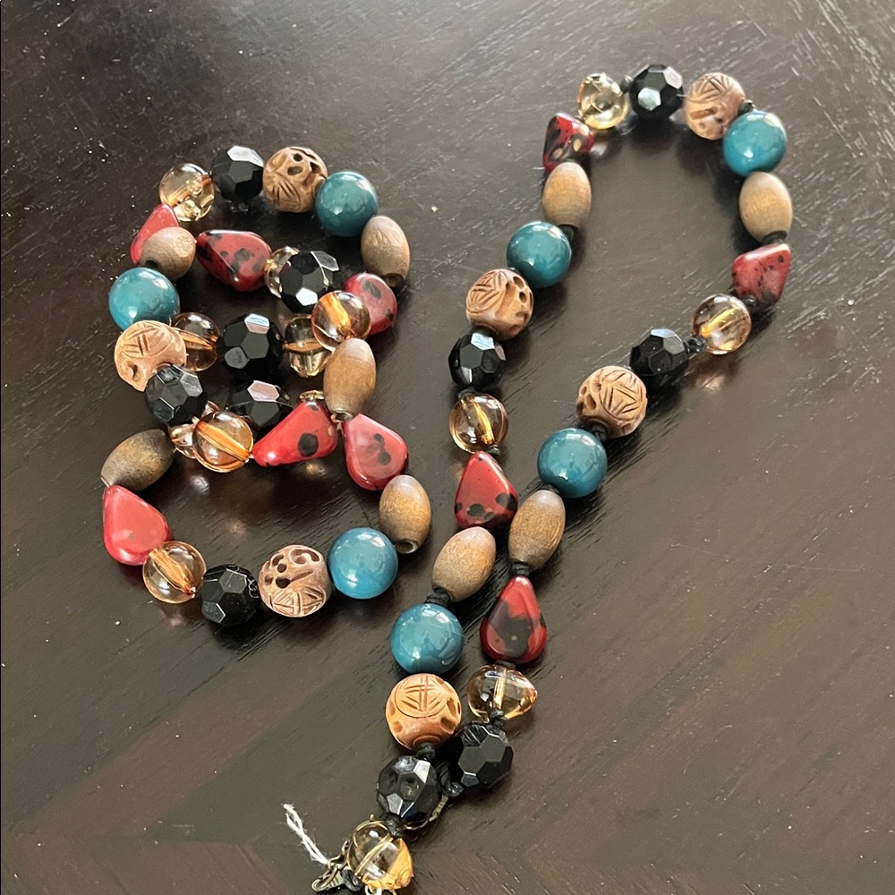 Multicolor Beaded Necklace and 3 Bracelet Set great Hawaiian set